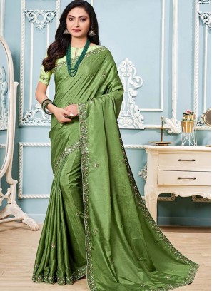 Green Color Silk Saree For Party