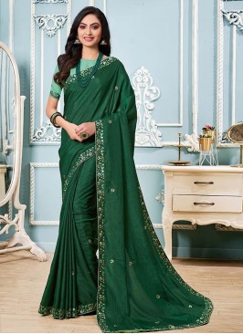 Green Color Silk Saree For Party