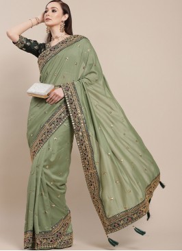 Green Color Silk Saree With Designer Blouse