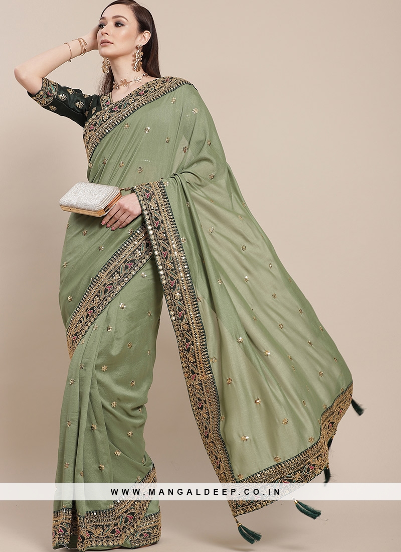 Green Color Silk Saree With Designer Blouse