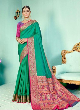 Green Color Silk Weaving Work Saree