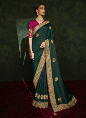 Green Color Silk Wedding Wear Saree