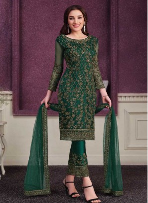 Green Color Soft Net Embroidered Suit