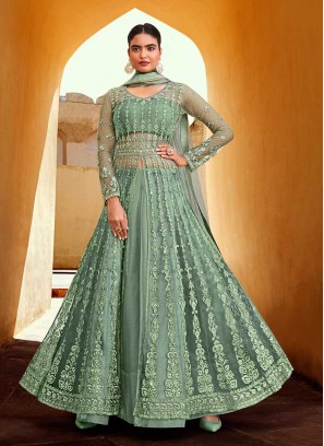 Green Color Soft Net Long Suit