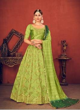 Green Color Thread Work Lehenga Choli