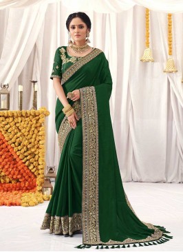 Green Color Vichitra Silk Party Wear Saree
