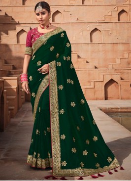 Green Color Vichitra Silk Saree