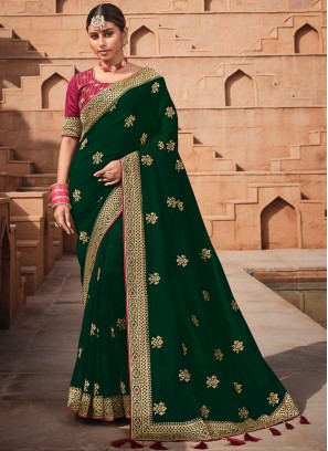 Green Color Vichitra Silk Saree