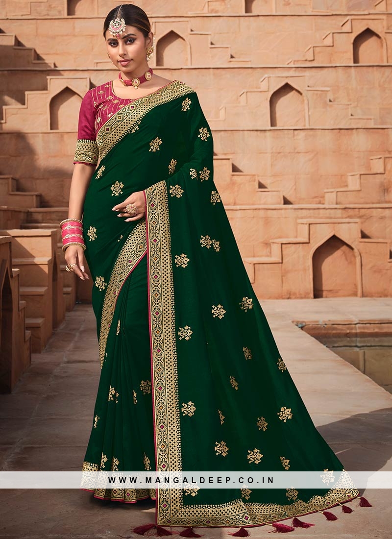 Green Color Vichitra Silk Saree