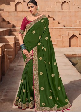 Green Color Vichitra Silk Saree