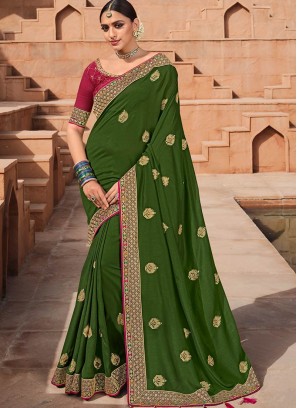 Green Color Vichitra Silk Saree