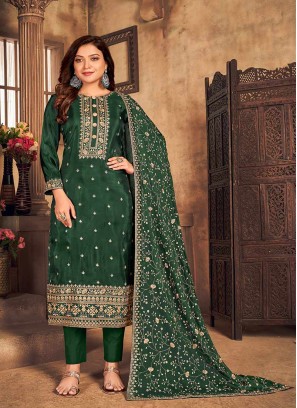 Green Color Viscose Straight Salwar Suit