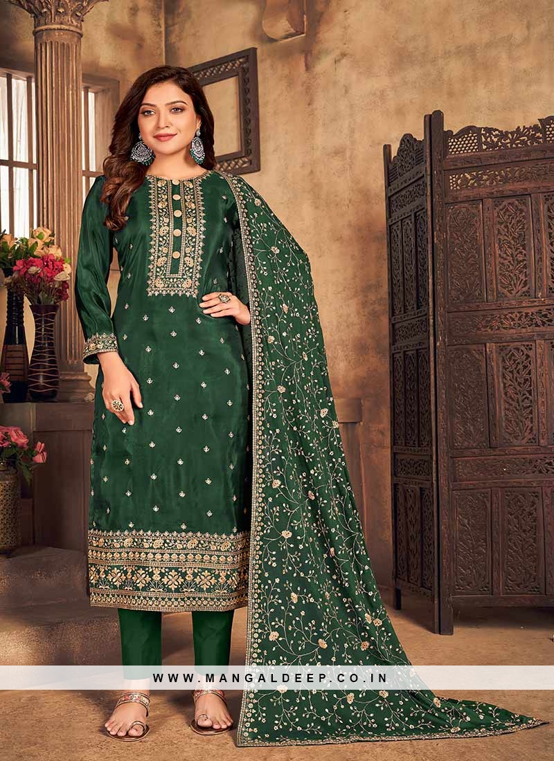 Sea green viscose pant style suit 2175