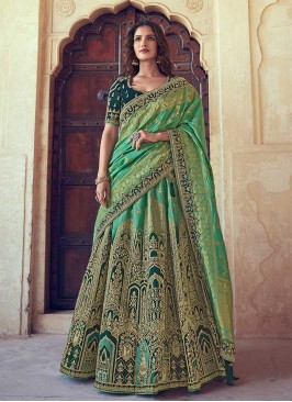Green Color Weaving Silk Lehenga