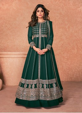 Green Color Wedding Function Wear Georgette Suit