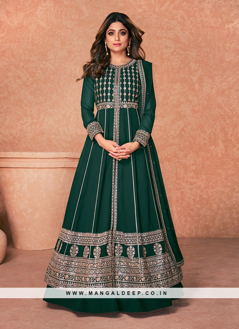 Green Color Wedding Function Wear Georgette Suit