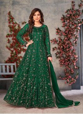 Green Colour Heavy Sequance Embroidery Work Length Suit