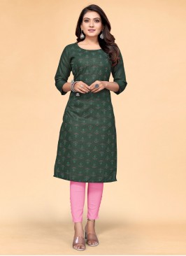 Green Cotton Party Designer Kurti