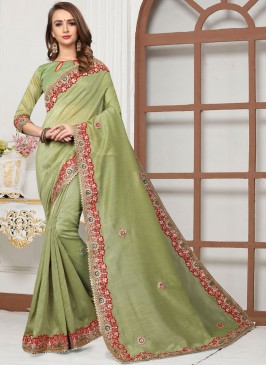 Green Cotton Silk Embroidered Trendy Saree