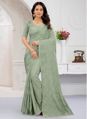 Green Crepe Silk Designer Saree