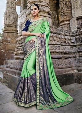 Green Designer Embroidered Party Wear Saree