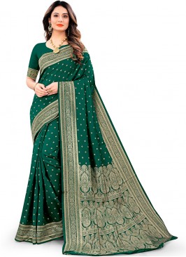 Green Designer Embroidered Silk Saree