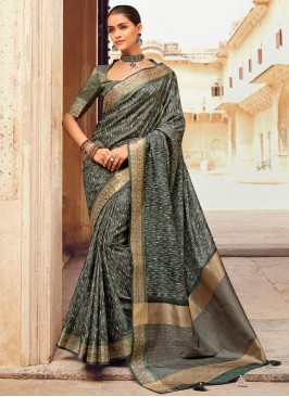 Green Digital Print Classic Saree