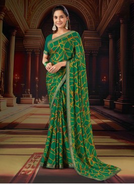 Green Digital Print Classic Saree