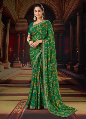 Green Digital Print Classic Saree