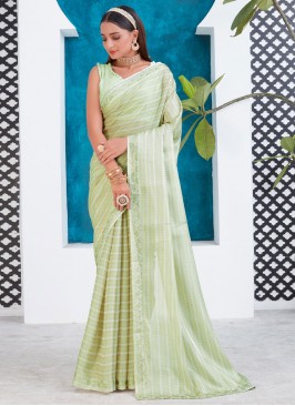 Green Digital Print Organza Designer Saree