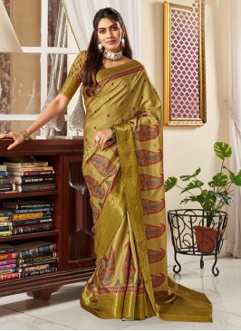 Green Digital Print Party Saree