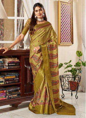 Green Digital Print Party Saree