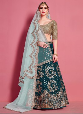 Green Embroidered A Line Lehenga Choli