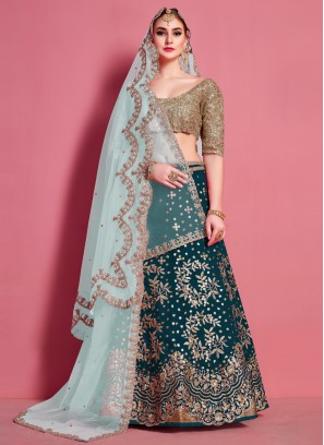 Green Embroidered A Line Lehenga Choli