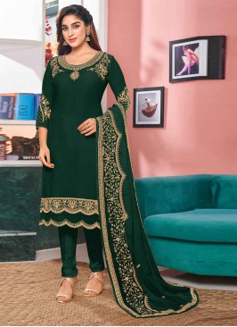 Green Embroidered Churidar Designer Suit