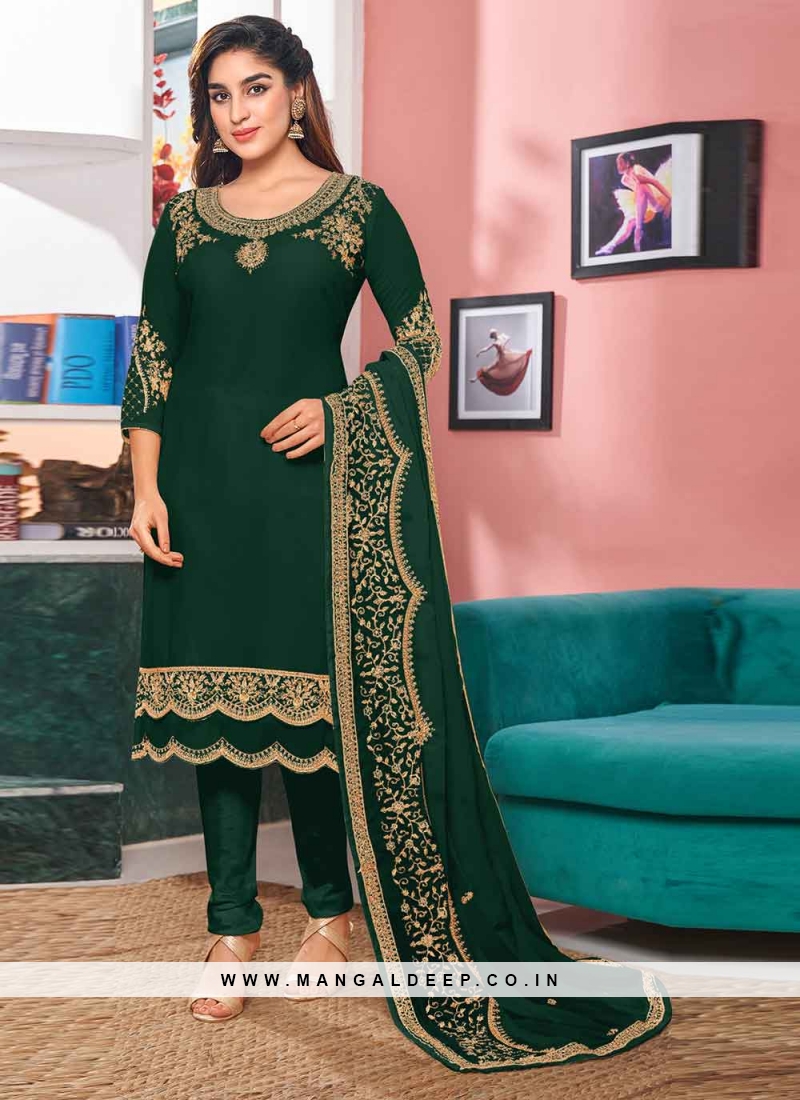 Appealing Look Green Color Georgette Base Zari Work Pant Style Salwar Suit