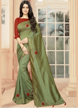 Green Embroidered Classic Saree