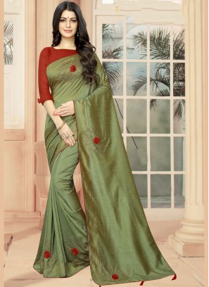 Green Embroidered Classic Saree