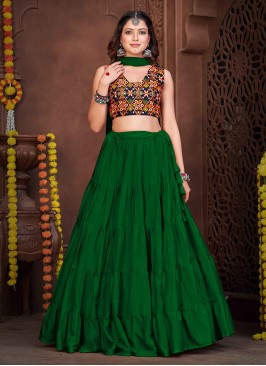 Green Embroidered Crepe Silk Lehenga Choli