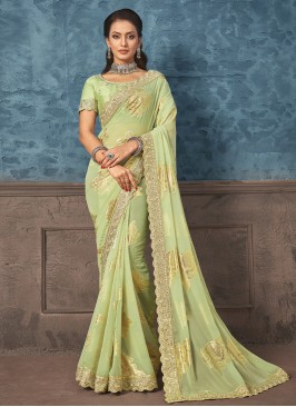 Green Embroidered Georgette Classic Saree