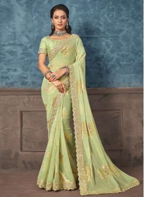Green Embroidered Georgette Classic Saree