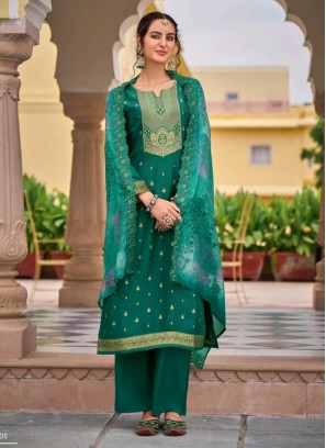 Green Embroidered Jacquard Trendy Salwar Kameez
