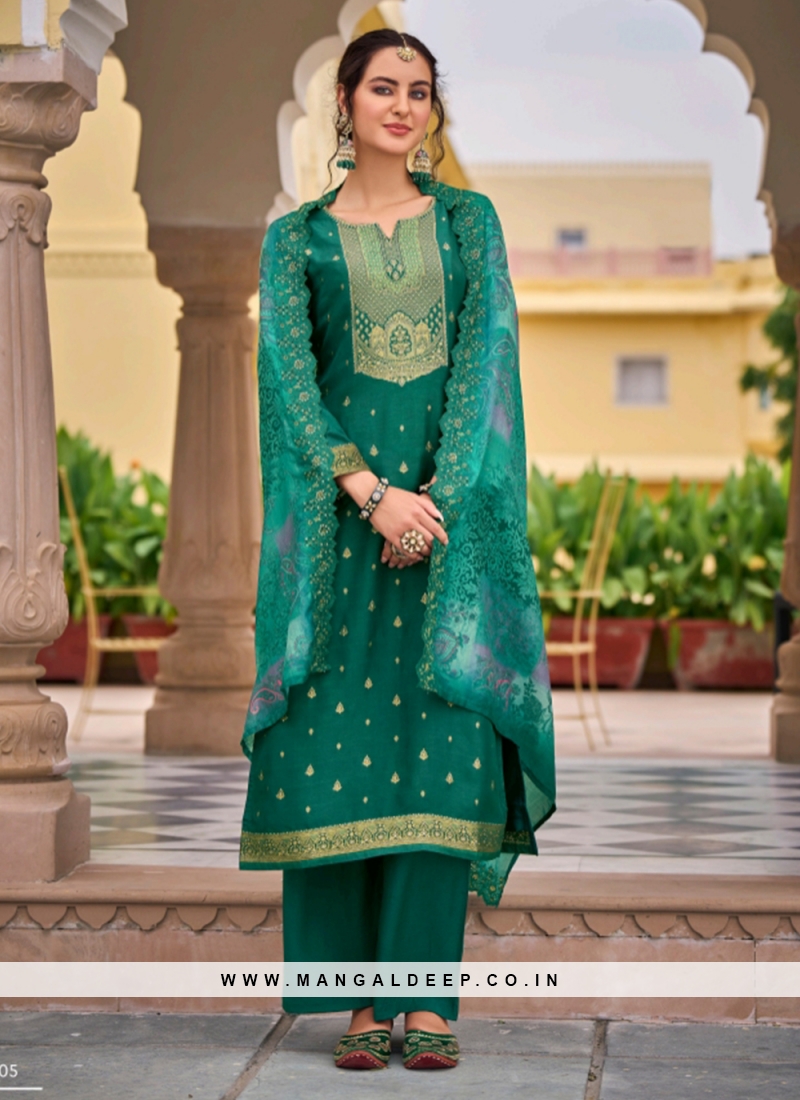 Green Embroidered Jacquard Trendy Salwar Kameez