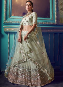 Green Embroidered Party A Line Lehenga Choli