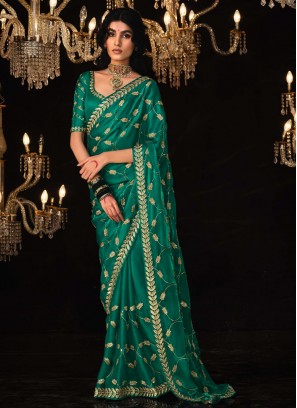 Green Embroidered Party Contemporary Style Saree