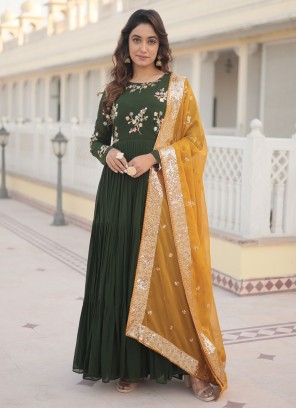 Green Embroidered Party Gown 