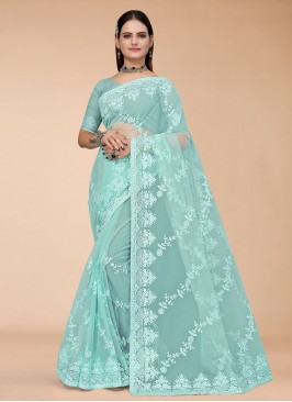 Green Embroidered Party Saree