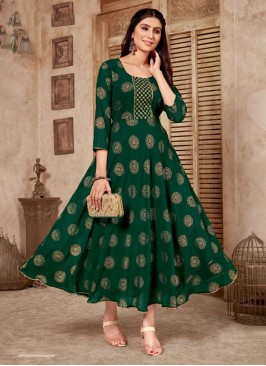 Green Embroidered Pure Georgette Floor Length Gown
