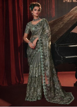 Green Embroidered Reception Classic Saree
