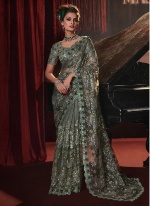 Green Embroidered Reception Classic Saree